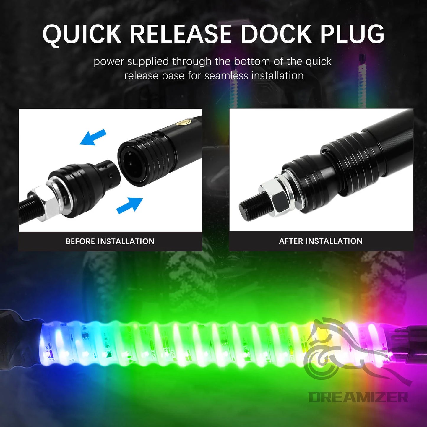 2FT COB LED Whip Lights For UTV  ATV Off Road Truck Sand Buggy