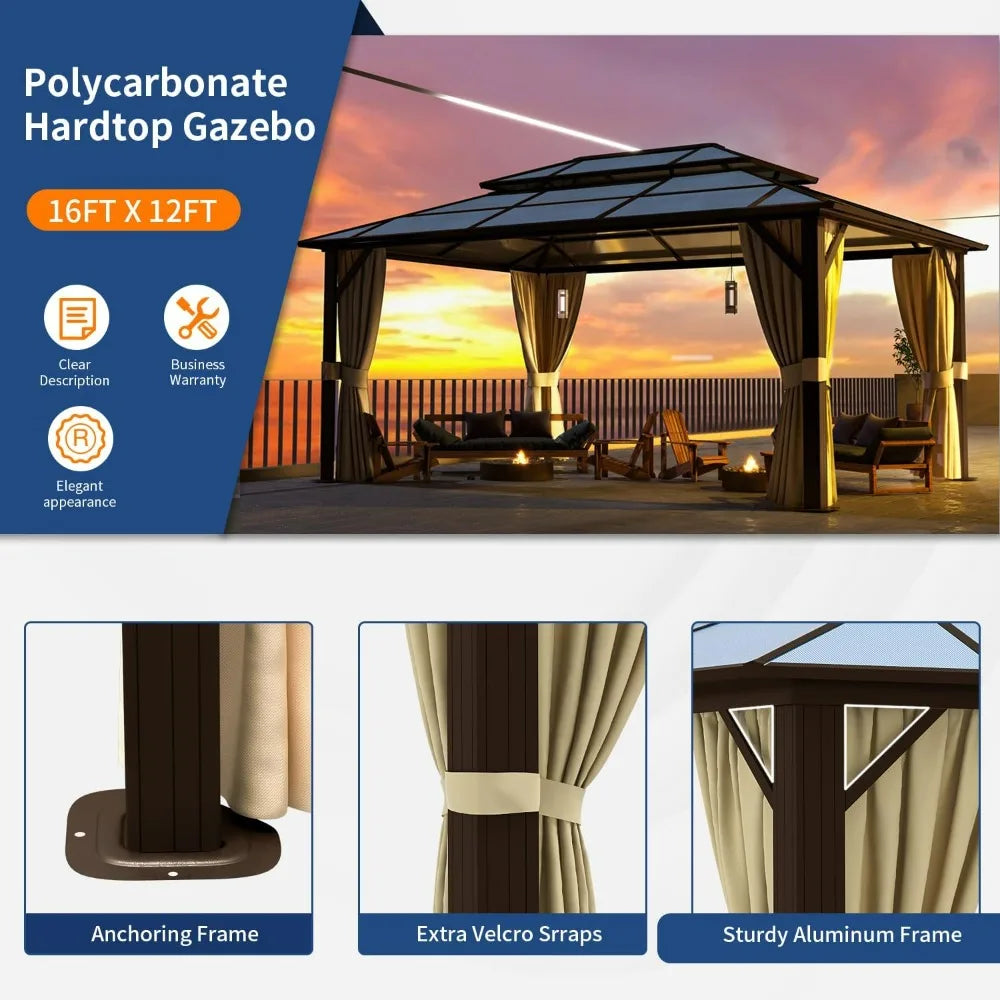 12'x16' Hardtop Gazebo Double Roof Canopy, Aluminum Frame