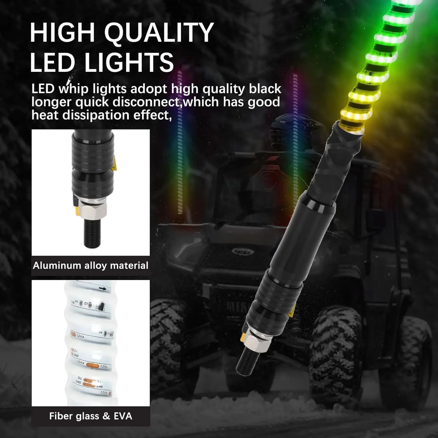 2FT COB LED Whip Lights For UTV  ATV Off Road Truck Sand Buggy