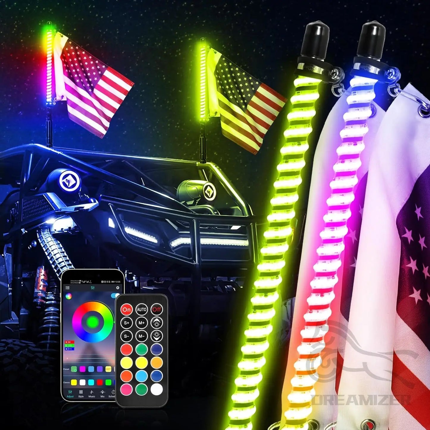 2FT COB LED Whip Lights For UTV  ATV Off Road Truck Sand Buggy