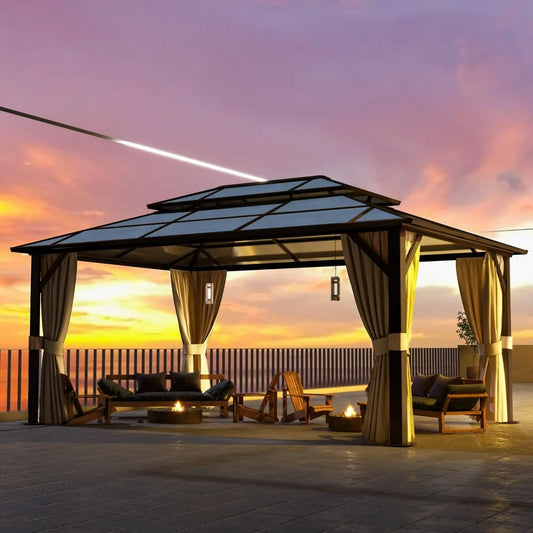 12'x16' Hardtop Gazebo Double Roof Canopy, Aluminum Frame