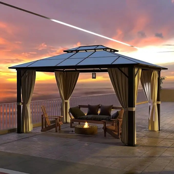12'x16' Hardtop Gazebo Double Roof Canopy, Aluminum Frame