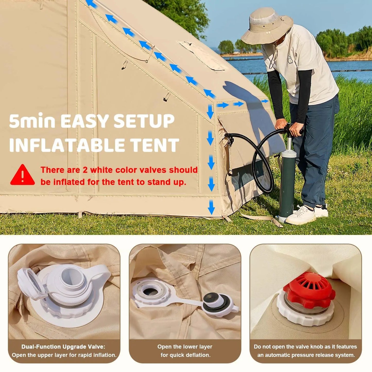 4-6 People Inflatable Tent with Pump  Easy Set-up Air Tent