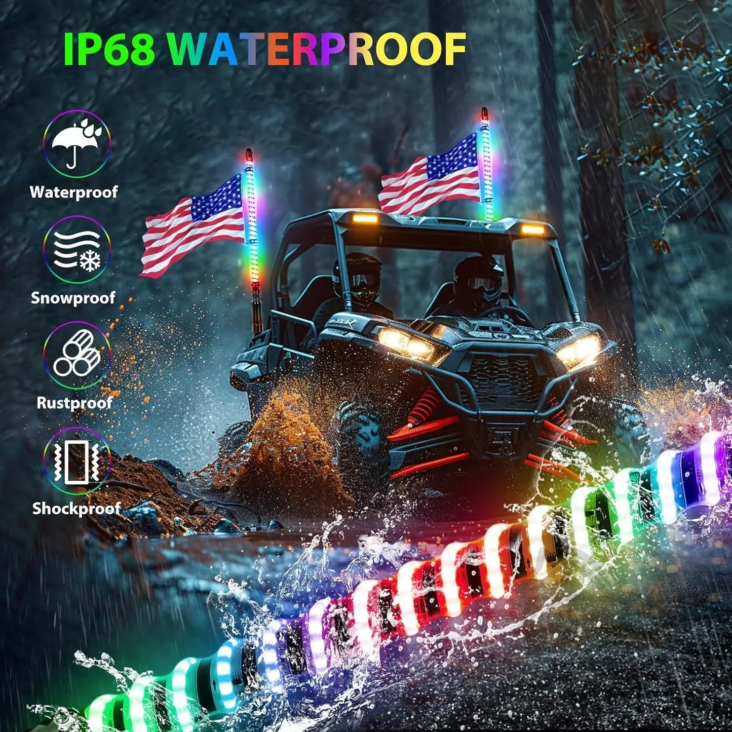 2FT COB LED Whip Lights For UTV  ATV Off Road Truck Sand Buggy
