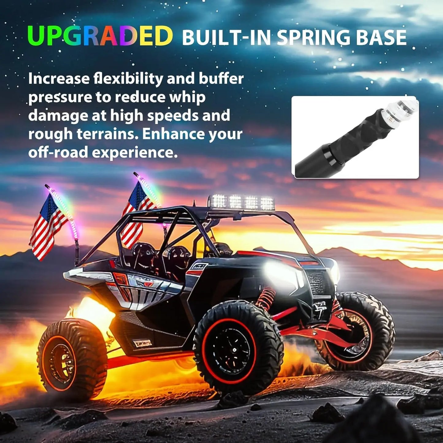 2FT COB LED Whip Lights For UTV  ATV Off Road Truck Sand Buggy