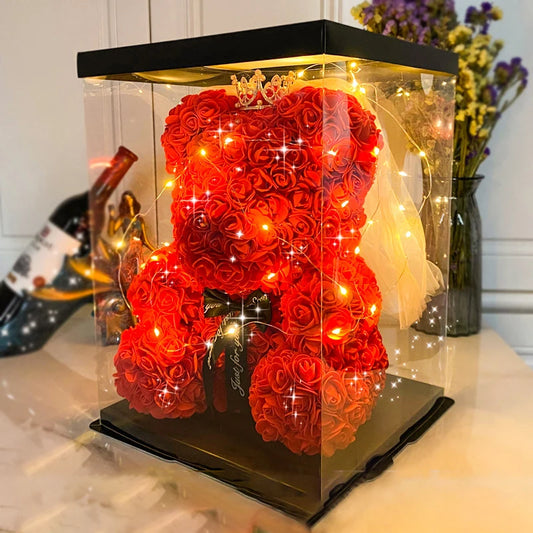 Rose Bear Artificial Flower With Box and Light