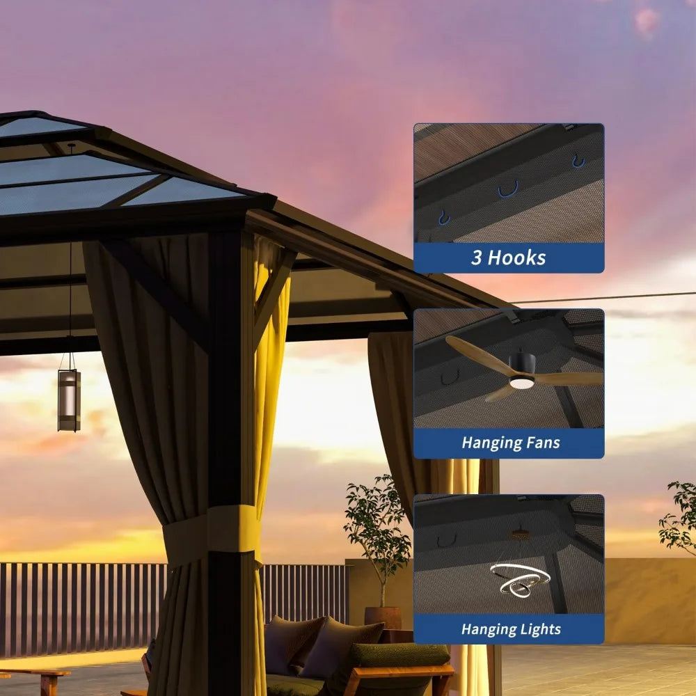 12'x16' Hardtop Gazebo Double Roof Canopy, Aluminum Frame