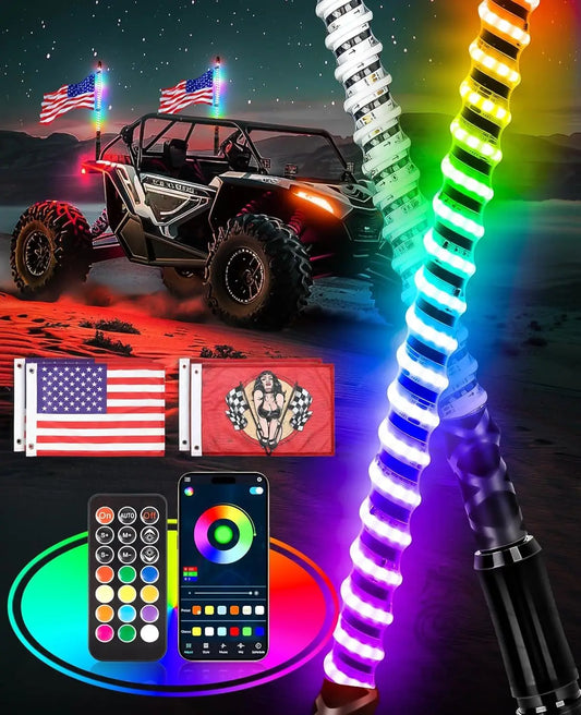 2FT COB LED Whip Lights For UTV  ATV Off Road Truck Sand Buggy