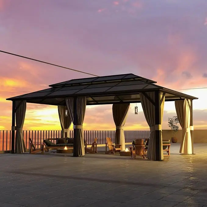 12'x16' Hardtop Gazebo Double Roof Canopy, Aluminum Frame