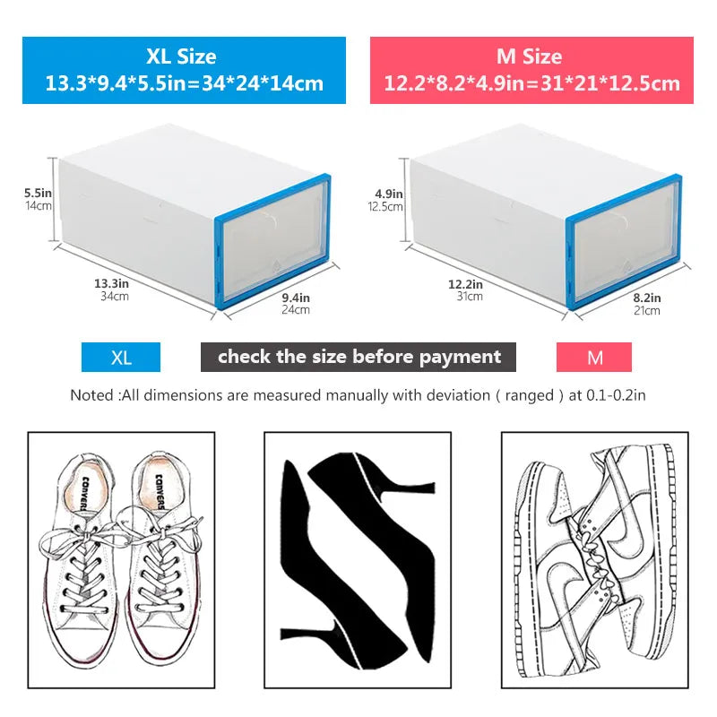 6pcs Transparent Shoe Box Plastic Foldable