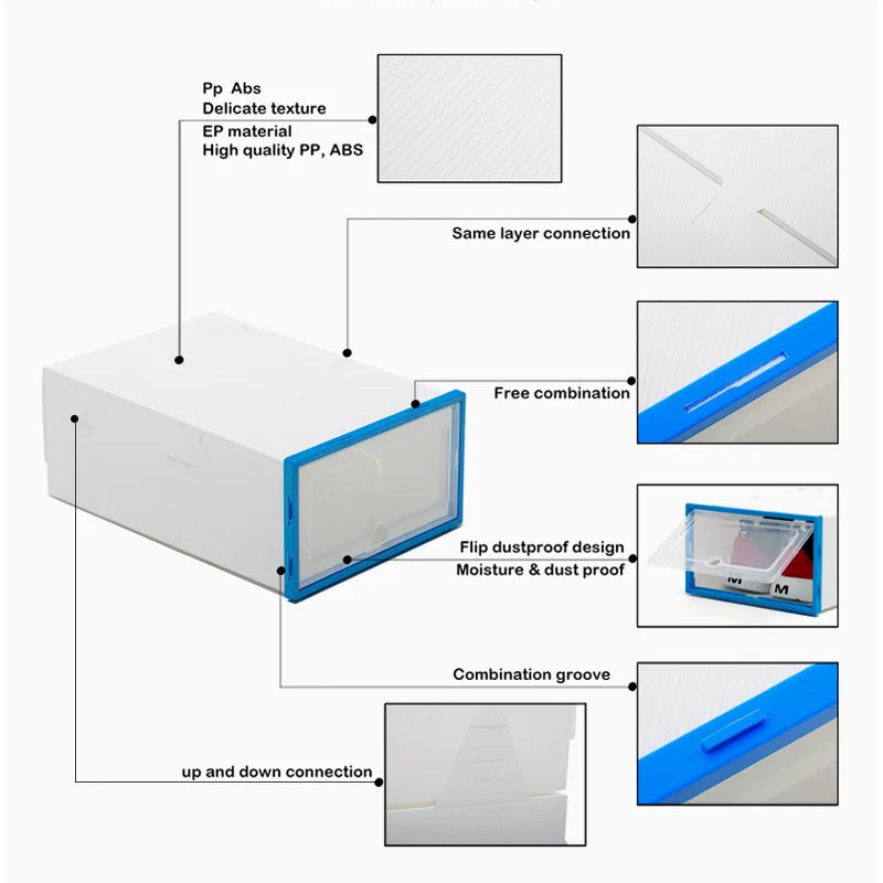 6pcs Transparent Shoe Box Plastic Foldable
