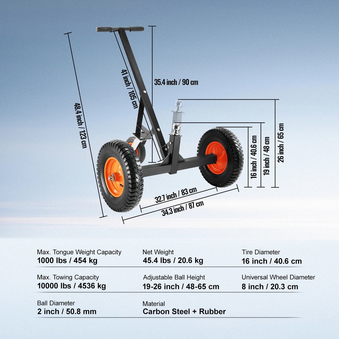 1000lbs Tongue Adjustable Trailer Dolly Carbon Steel