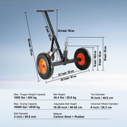 1000lbs Tongue Adjustable Trailer Dolly Carbon Steel