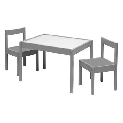 Child Table Chairs Set Grey Rubberwood Safety Round Edges