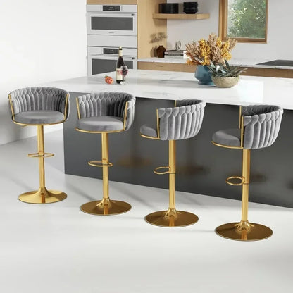 Set of 4, Velvet Swivel Barstools, Adjustable   Woven Backrest,