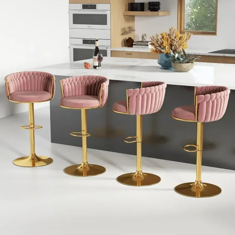 Set of 4, Velvet Swivel Barstools, Adjustable   Woven Backrest,