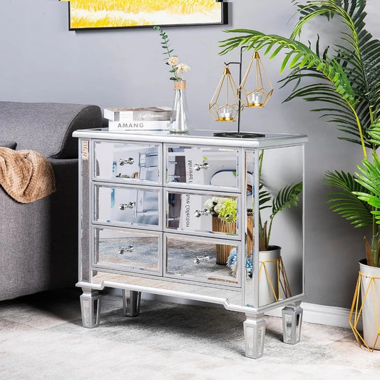 Glass Mirror Dresser for Bedroom with 6 Storage Drawer