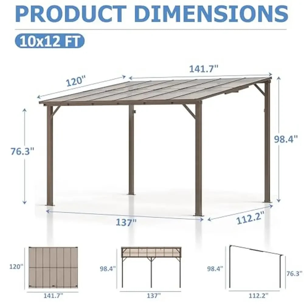 10x14 FT Outdoor Gazebo Aluminum Frame Wall Mounted Gazebos