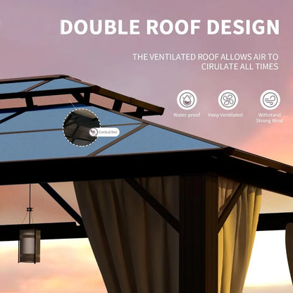 12'x16' Hardtop Gazebo Double Roof Canopy, Aluminum Frame