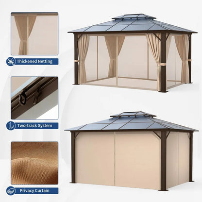 12'x16' Hardtop Gazebo Double Roof Canopy, Aluminum Frame