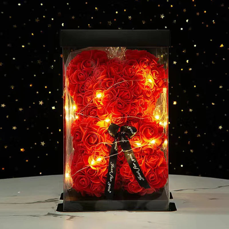 Rose Bear Artificial Flower With Box and Light