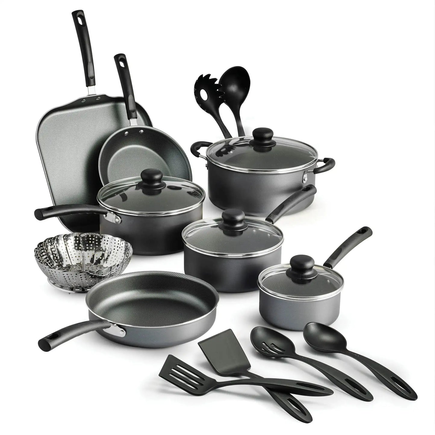 Nonstick Stainless Steel Cookware Set Gray Lids 18 Piece Set