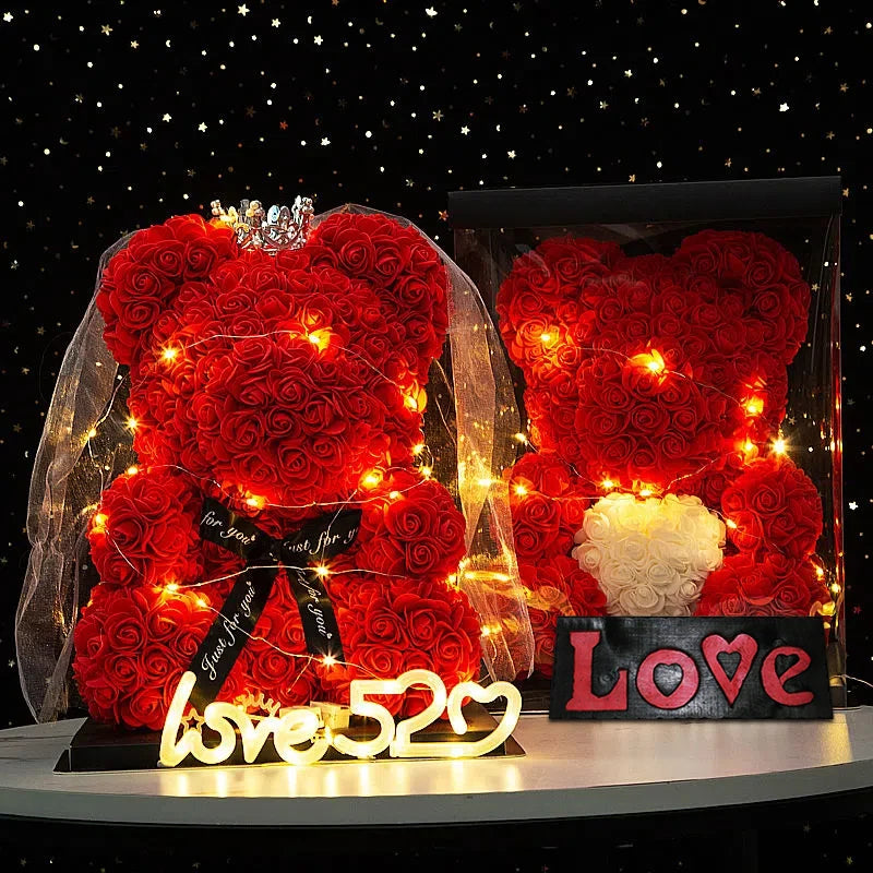Rose Bear Artificial Flower With Box and Light