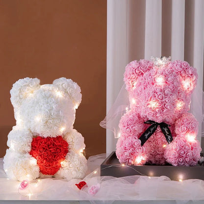 Rose Bear Artificial Flower With Box and Light