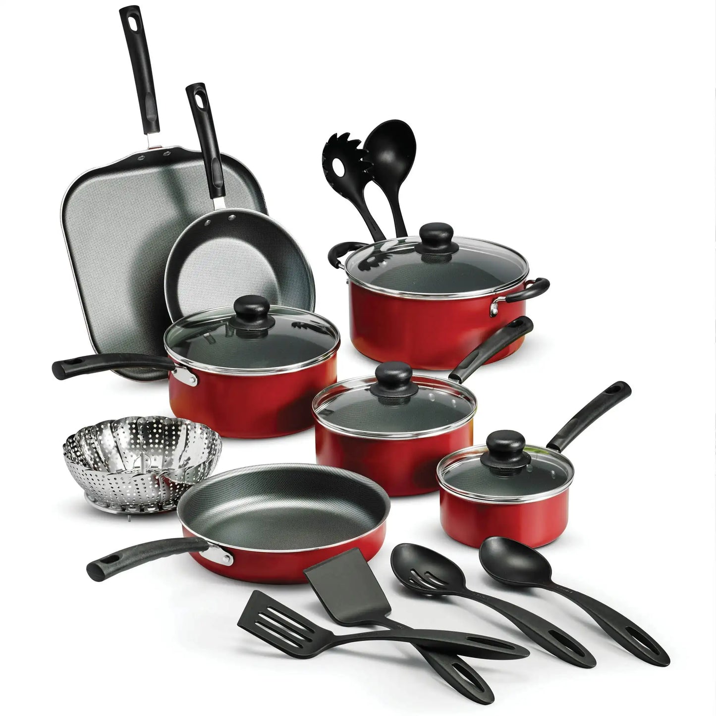 Nonstick Stainless Steel Cookware Set Gray Lids 18 Piece Set