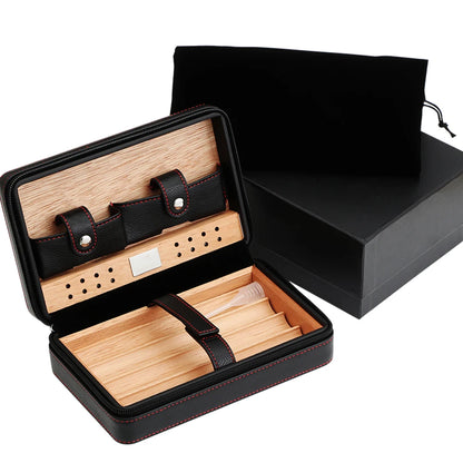 Portable Humidor Cigar Box Travel Case, Leather Cedar Wood