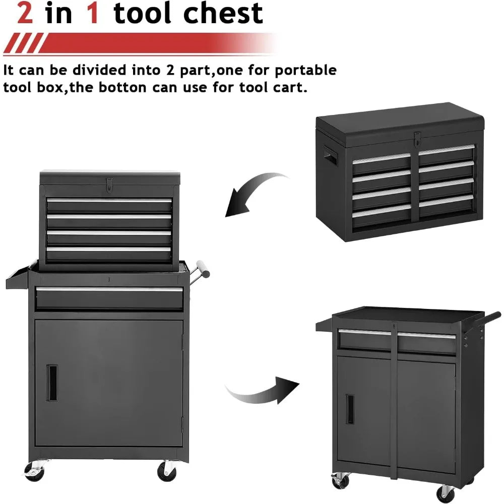 Tool Chest, Storage Cabinet with Enhanced Packaging, Detachable Top Tool Box, Metal Cart