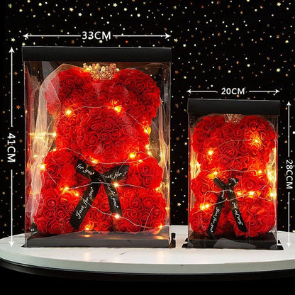 Rose Bear Artificial Flower With Box and Light