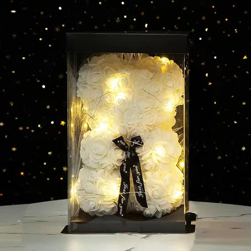 Rose Bear Artificial Flower With Box and Light
