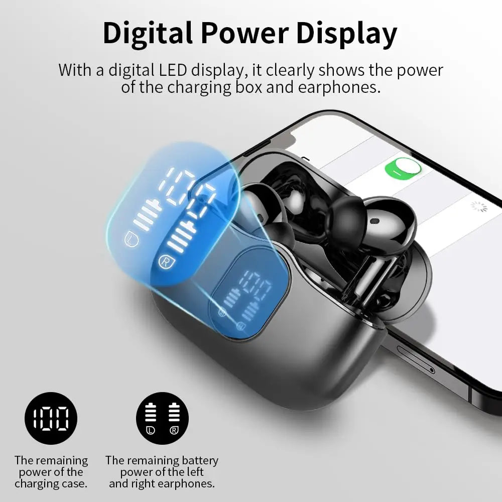 Earbuds with Bluetooth and 36 Hours of Playtime, LED Display