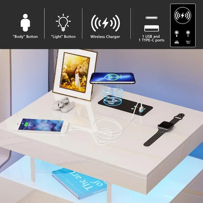 LED Nightstand Wireless Charging USB Ports , 3 Color Adjustable Brightness