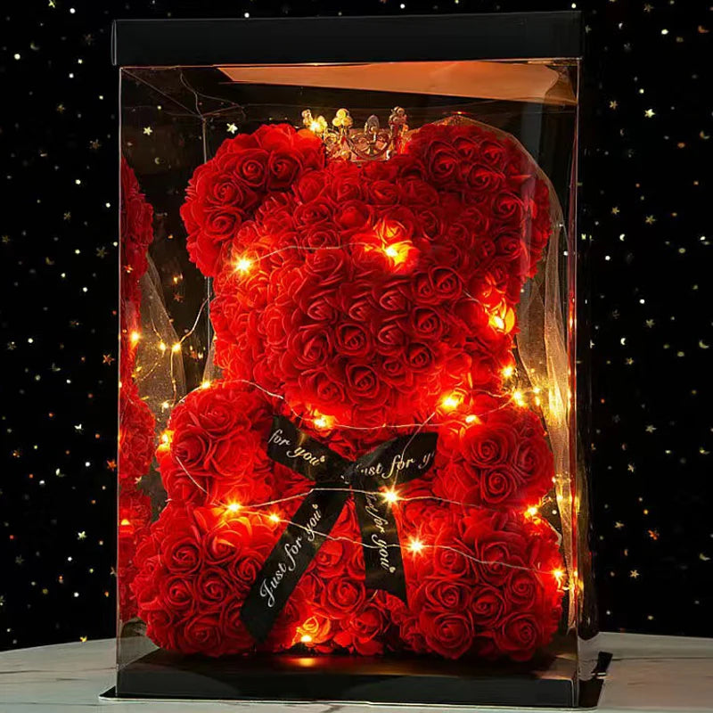 Rose Bear Artificial Flower With Box and Light