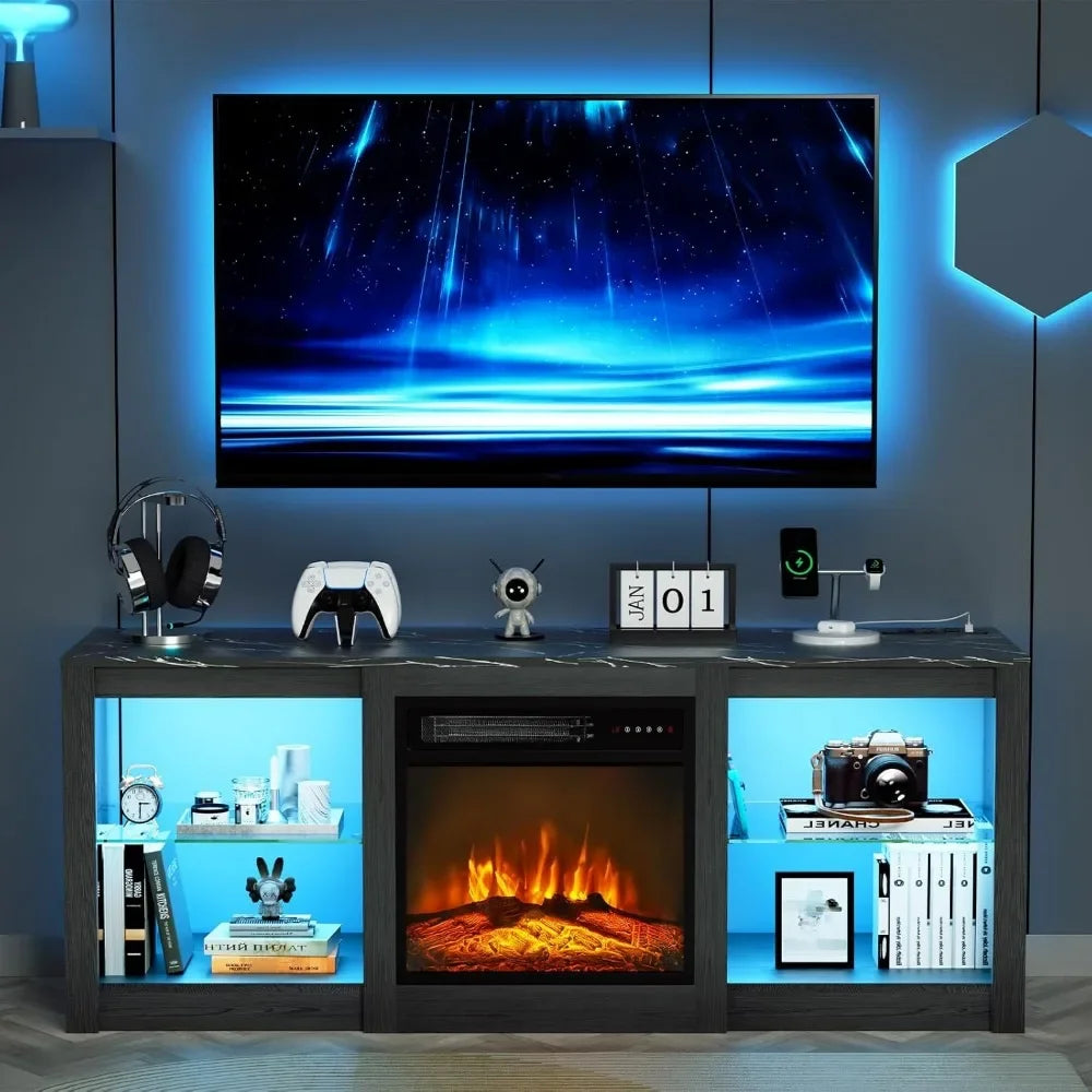 58 inch TV Stand with 18" Fireplace Inserts-Led Entertainment Center
