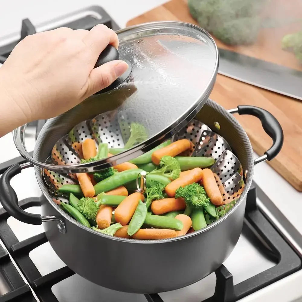 Nonstick Stainless Steel Cookware Set Gray Lids 18 Piece Set