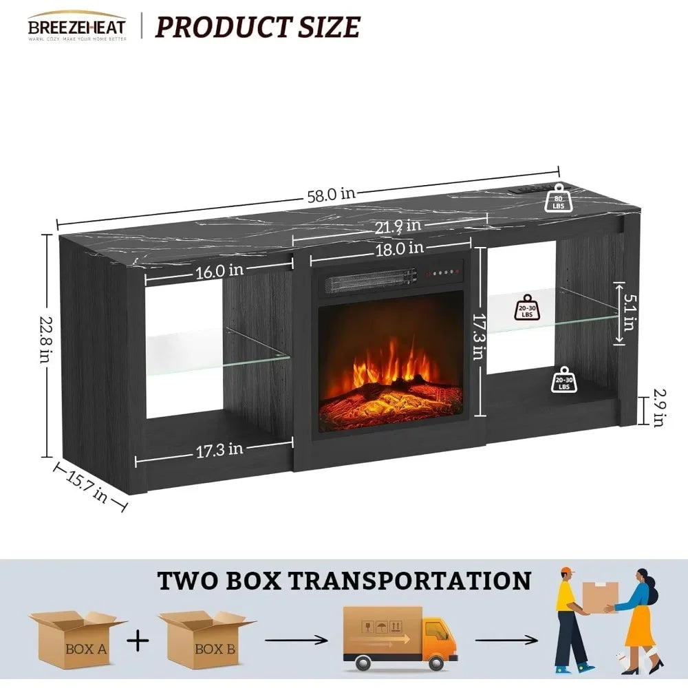 58 inch TV Stand with 18" Fireplace Inserts-Led Entertainment Center