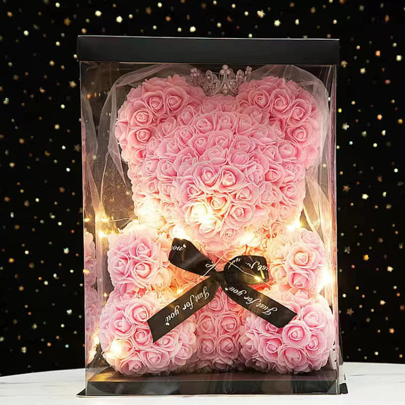 Rose Bear Artificial Flower With Box and Light