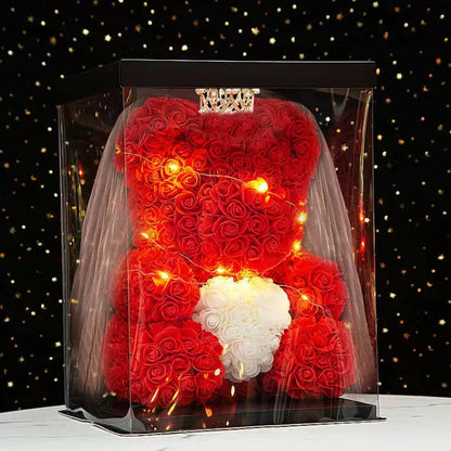 Rose Bear Artificial Flower With Box and Light