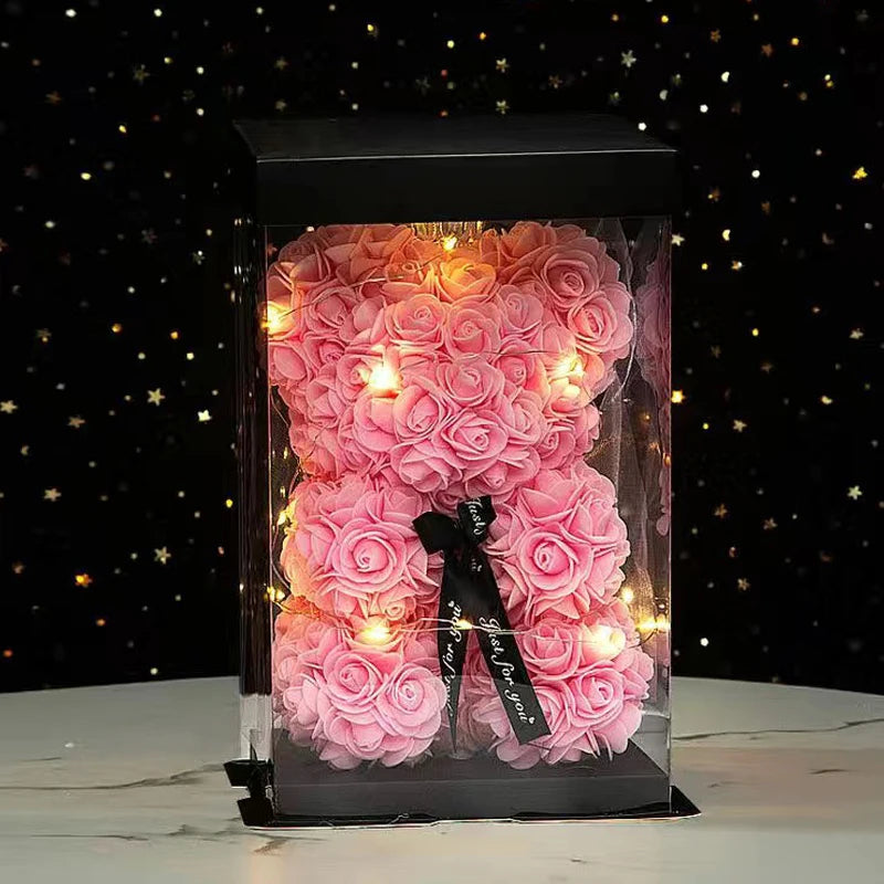 Rose Bear Artificial Flower With Box and Light