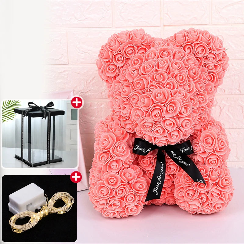 Rose Bear Artificial Flower With Box and Light
