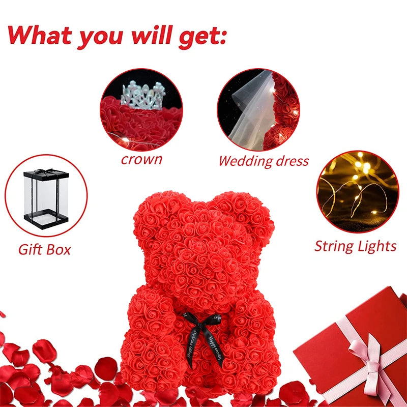 Rose Bear Artificial Flower With Box and Light