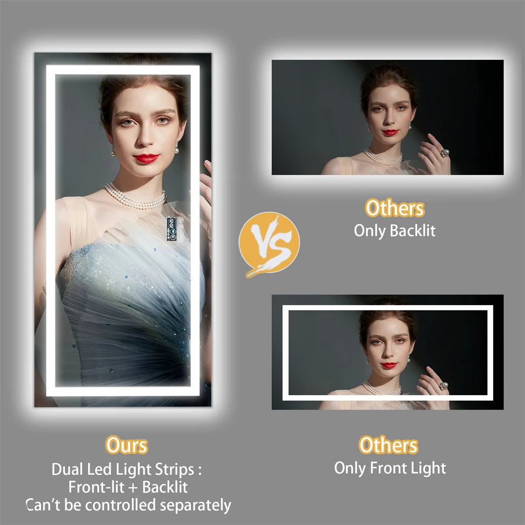 Bathroom Smart LED Vanity Mirror Wall Mounted  Bluetooth, Digital Display ,Anti Fog