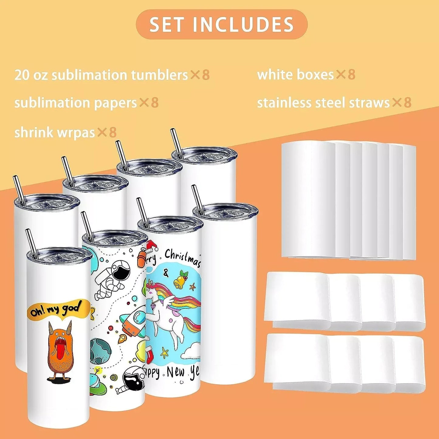 20 OZ Stainless Sublimation Tumblers Skinny Straight