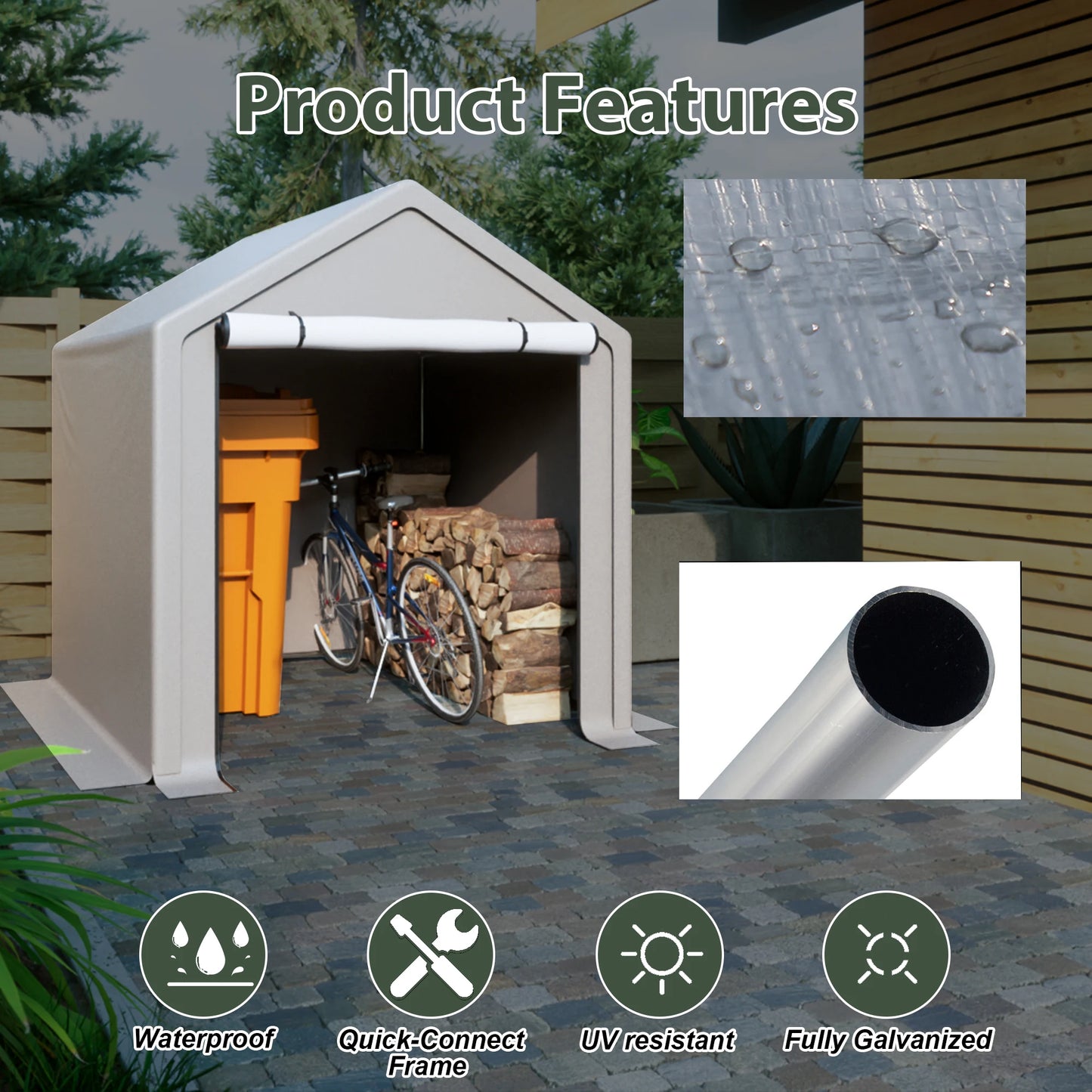 6 x 6 ft Portable Outdoor Storage Tent , Heavy Duty with Roll-up Doors