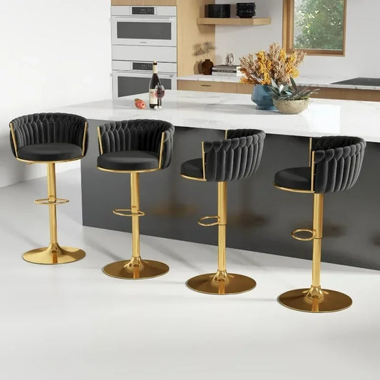 Set of 4, Velvet Swivel Barstools, Adjustable   Woven Backrest,