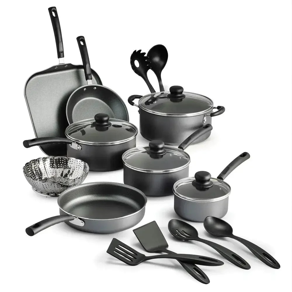 Nonstick Stainless Steel Cookware Set Gray Lids 18 Piece Set