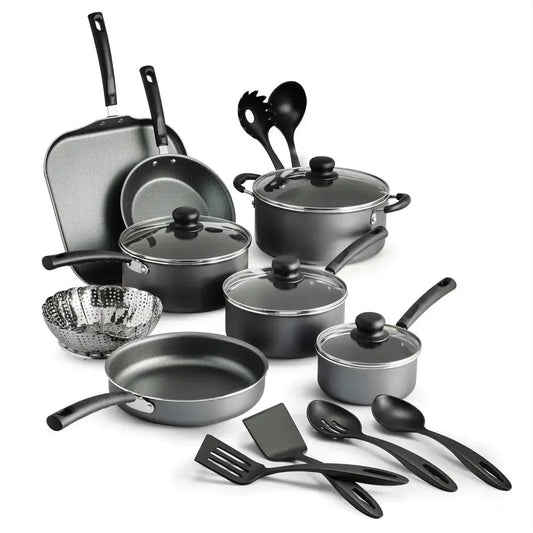Nonstick Stainless Steel Cookware Set Gray Lids 18 Piece Set